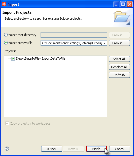 Эклипс джава. Import program. Root Directory. Selected Project. Import subprocess